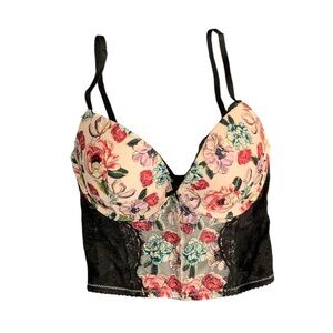 Victoria’s Secret Very Sexy Corset 32D/D70 Push-Up Padded Top Embroidered Floral